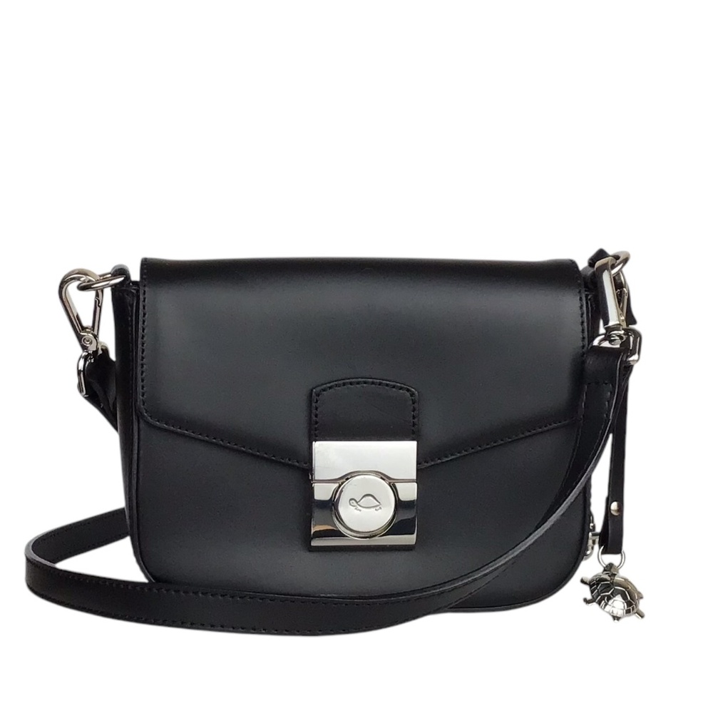 Black Leather Crossbody Bag with Silver Lock